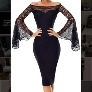 Black midi lace dress